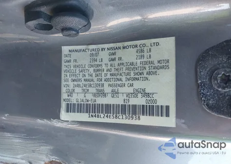 2008 Nissan Altima 3.5 Se из США, поврежденный, VIN 1N4BL24E58C130938